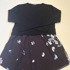 Club Monaco light wool sweater with longer attached swing floral bottom.